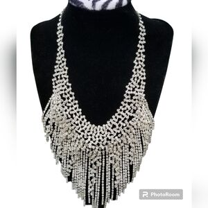 NWOT FACETED GLASS CRYSTAL FRINGE STATEMENT NECKLACE